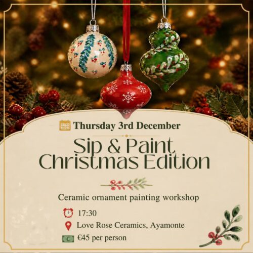 hristmas ceramic bauble painting workshop at Love Rose Ceramics Ayamonte
